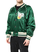 Dolce & Gabbana Green Floral DG Logo Full Zip Bomber Jacket - Zeiniez