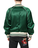 Dolce & Gabbana Green Floral DG Logo Full Zip Bomber Jacket - Zeiniez