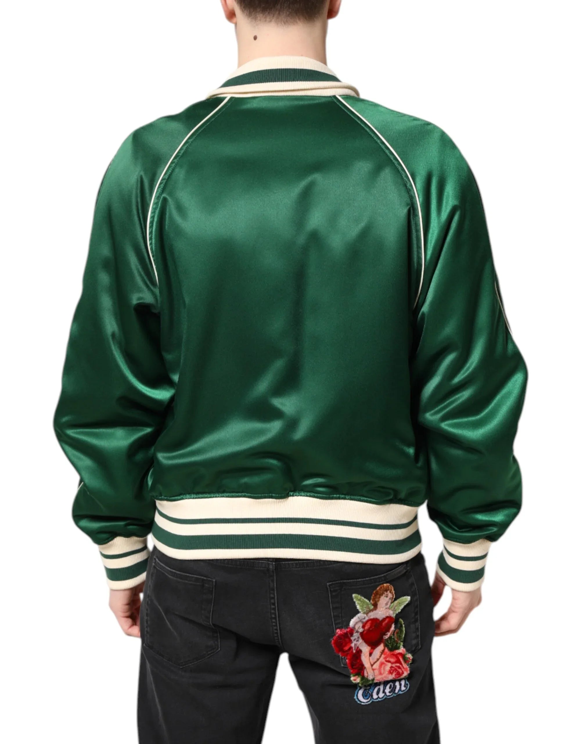Dolce & Gabbana Green Floral DG Logo Full Zip Bomber Jacket - Zeiniez