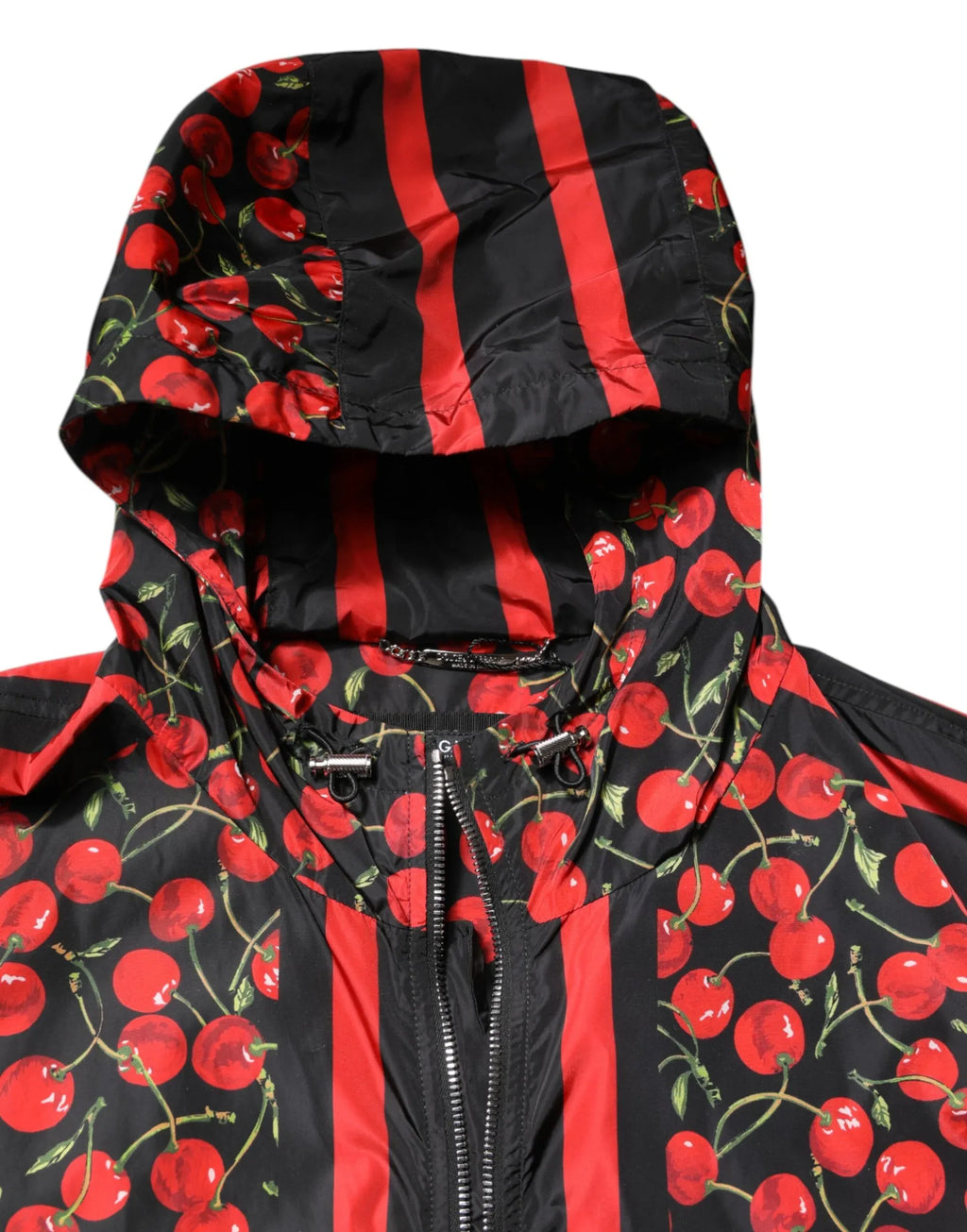 Dolce & Gabbana Black Cherry Print Hooded Windbreaker Jacket - Zeiniez