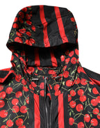 Dolce & Gabbana Black Cherry Print Hooded Windbreaker Jacket - Zeiniez