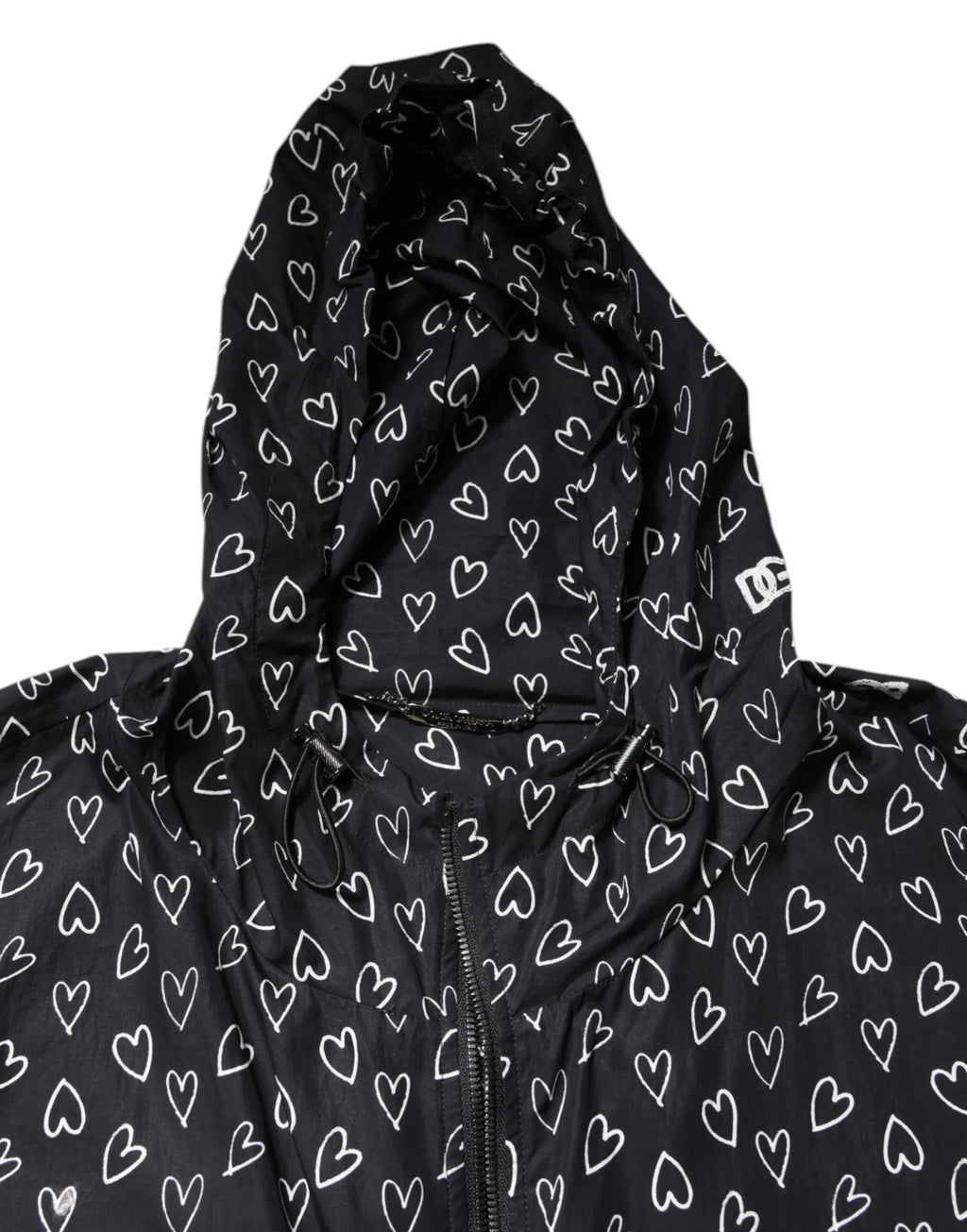 Dolce & Gabbana Black Heart Print Hooded Windbreaker Jacket - Zeiniez