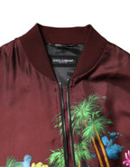 Dolce & Gabbana Maroon Floral Print Full Zip Bomber Jacket - Zeiniez