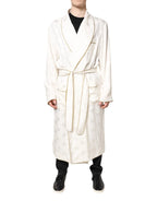 Dolce & Gabbana Ivory Silk Logo Men Wrap Robe Coat Jacket - Zeiniez