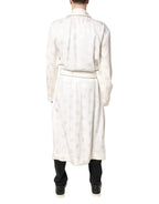 Dolce & Gabbana Ivory Silk Logo Men Wrap Robe Coat Jacket - Zeiniez