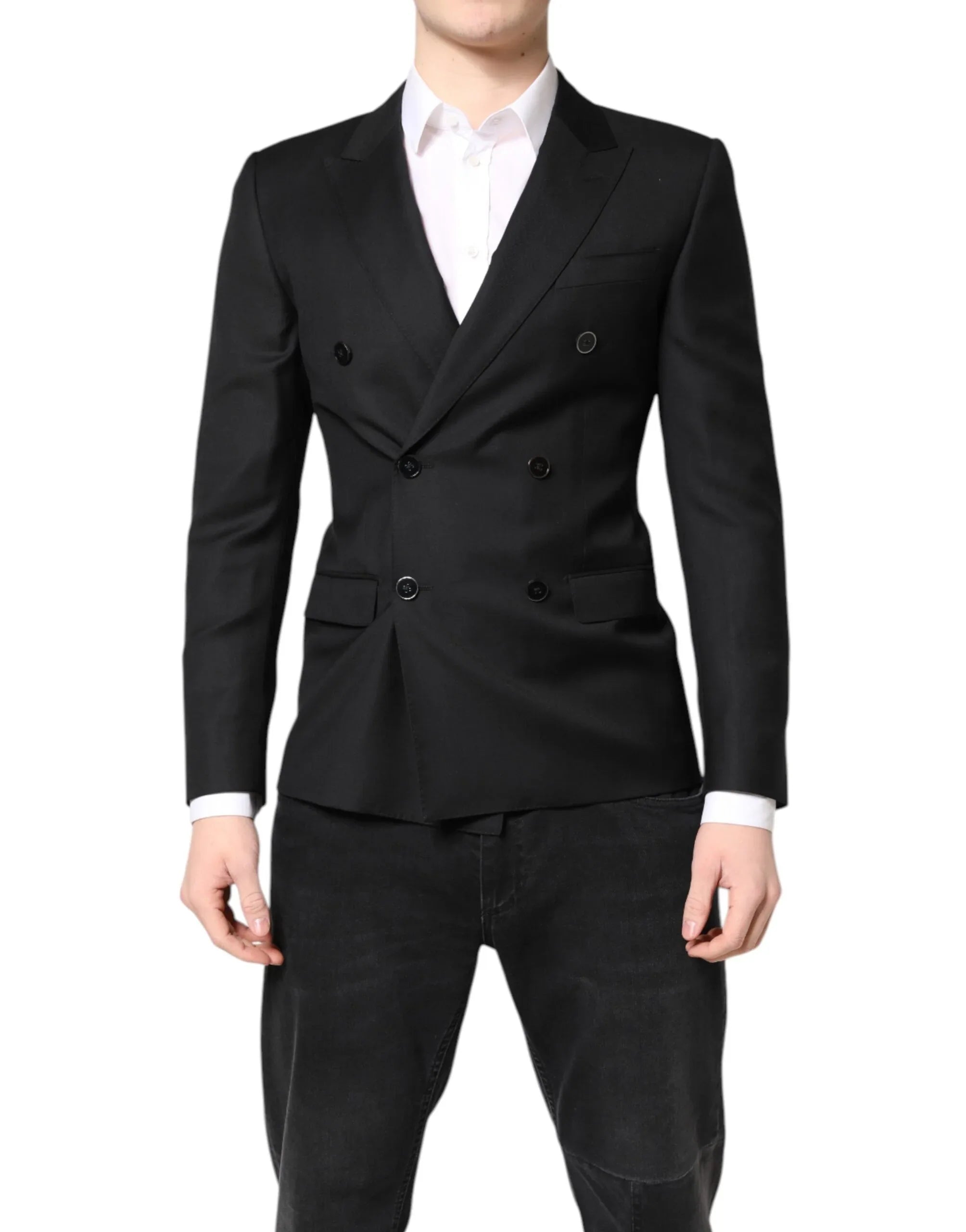 Dolce & Gabbana Black MARTINI Double Breasted Coat Blazer - Zeiniez