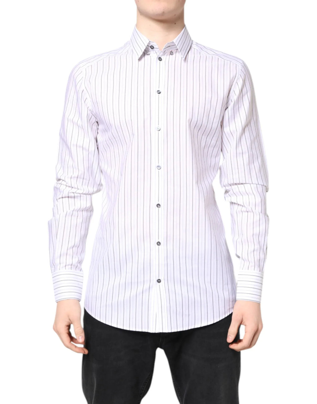 Dolce & Gabbana White Stripes Cotton GOLD Formal Dress Shirt - Zeiniez