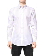 Dolce & Gabbana White Stripes Cotton GOLD Formal Dress Shirt - Zeiniez