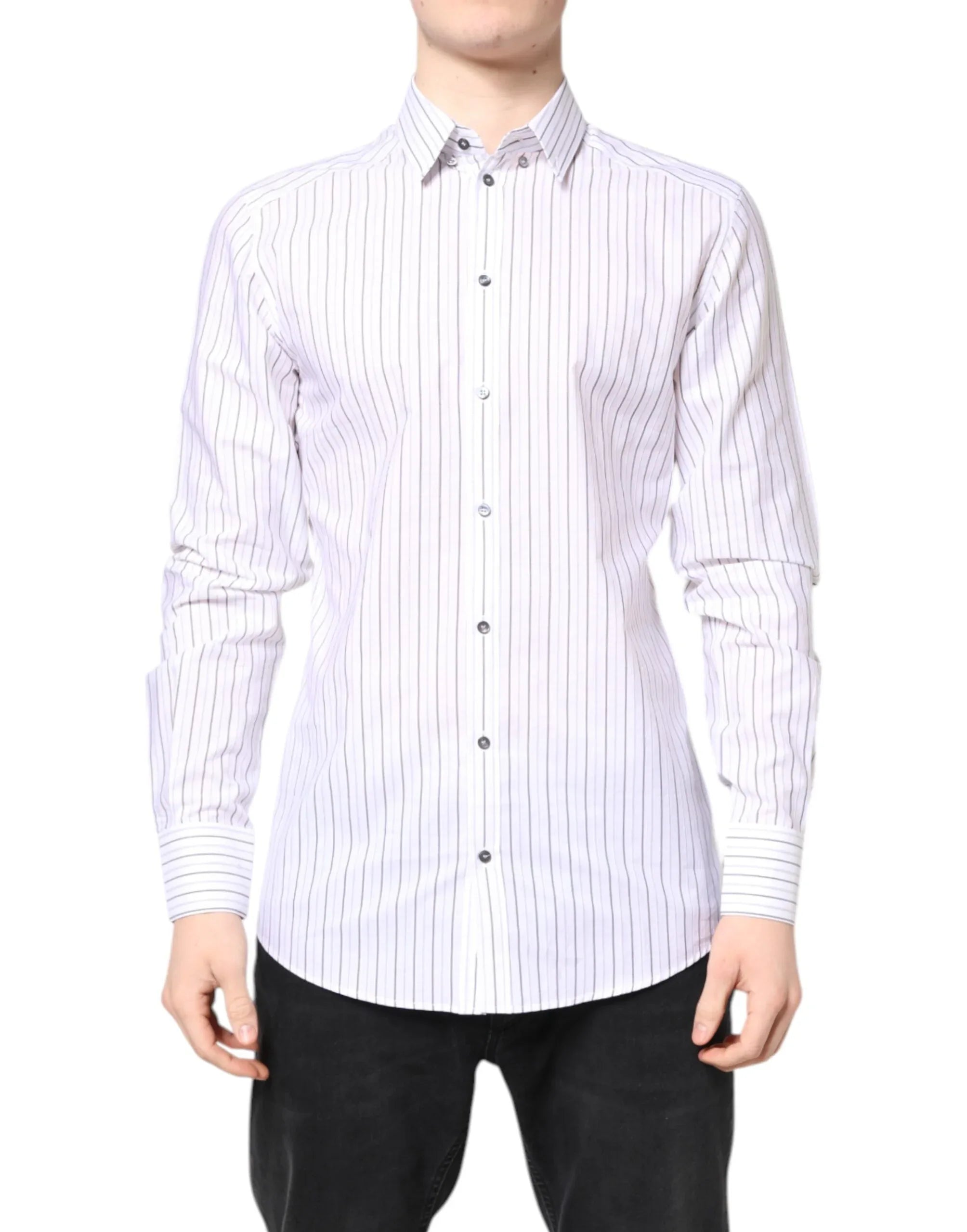 Dolce & Gabbana White Stripes Cotton GOLD Formal Dress Shirt - Zeiniez