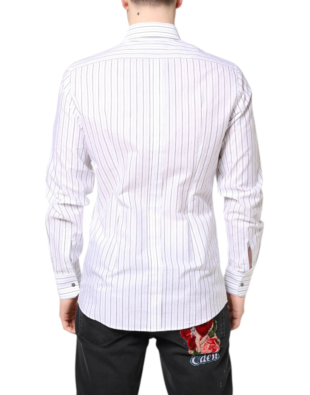 Dolce & Gabbana White Stripes Cotton GOLD Formal Dress Shirt - Zeiniez