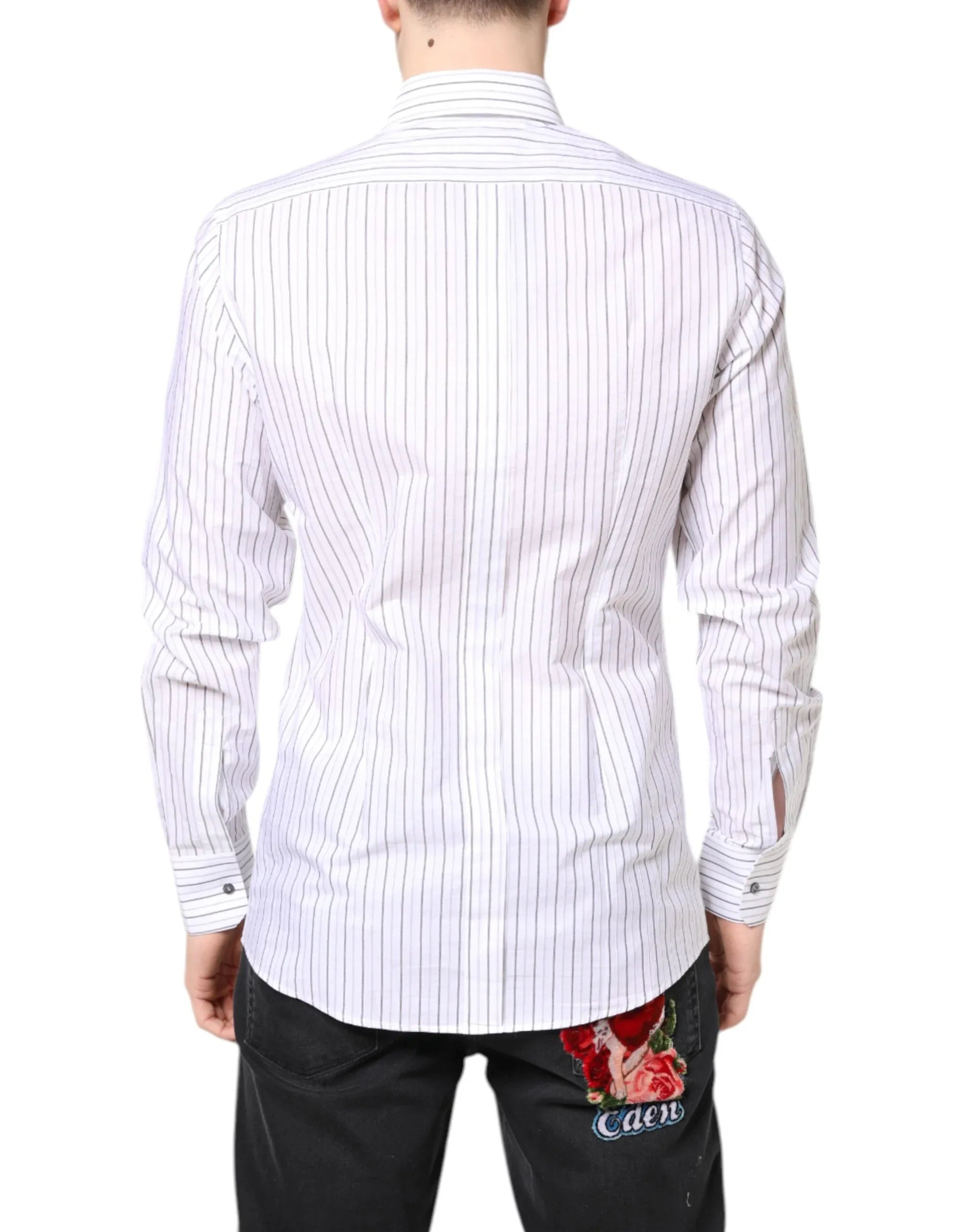 Dolce & Gabbana White Stripes Cotton GOLD Formal Dress Shirt - Zeiniez