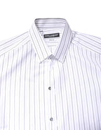Dolce & Gabbana White Stripes Cotton GOLD Formal Dress Shirt - Zeiniez