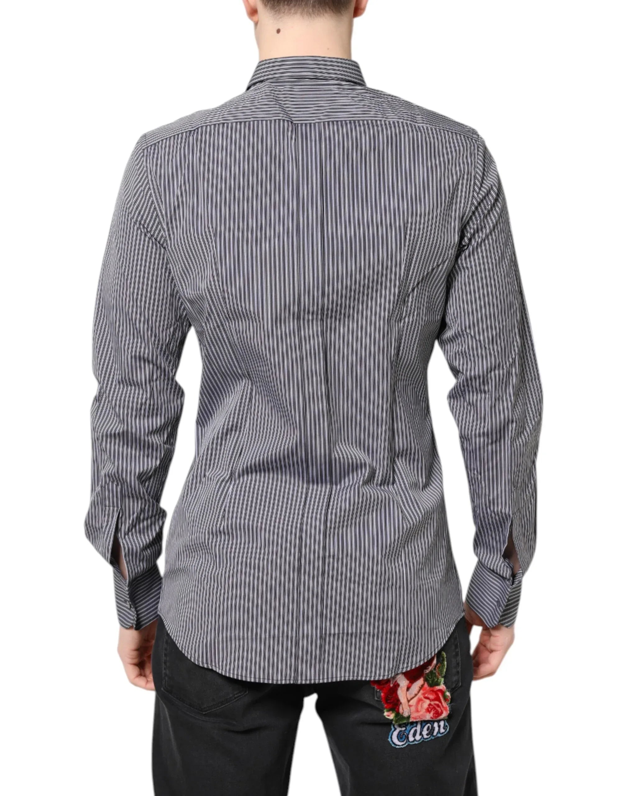 Dolce & Gabbana Black White Striped GOLD Formal Dress Shirt - Zeiniez