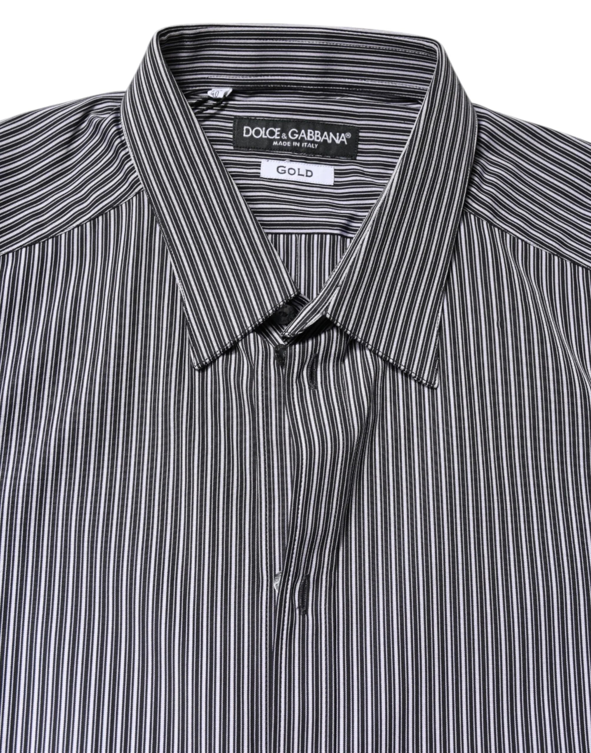 Dolce & Gabbana Black White Striped GOLD Formal Dress Shirt - Zeiniez