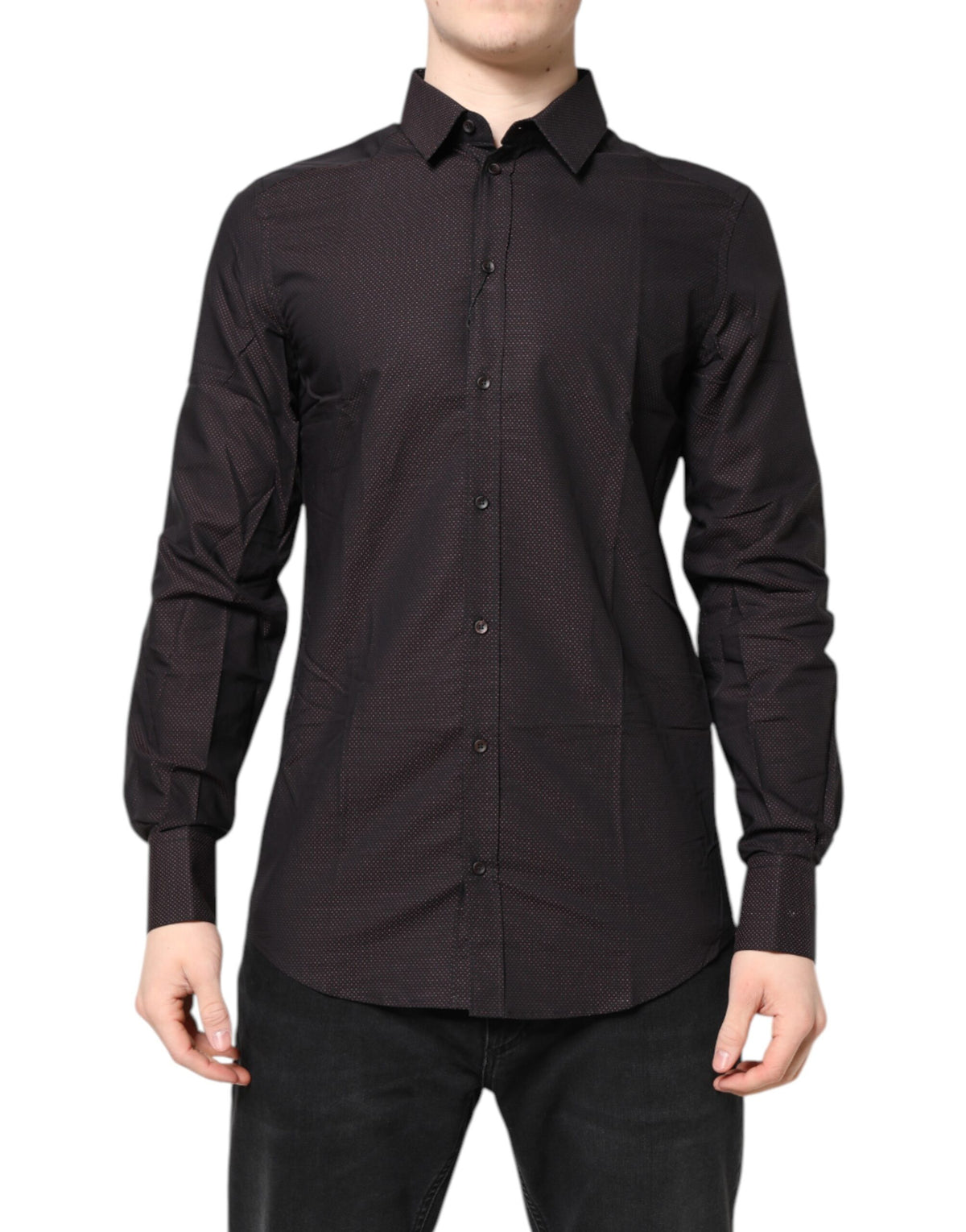 Dolce & Gabbana Maroon Jacquard Cotton GOLD Men Dress Shirt