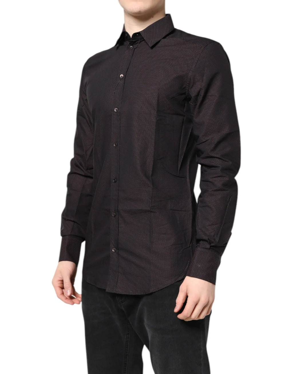 Dolce & Gabbana Maroon Jacquard Cotton GOLD Men Dress Shirt - Zeiniez