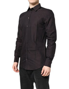 Dolce & Gabbana Maroon Jacquard Cotton GOLD Men Dress Shirt - Zeiniez