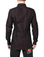 Dolce & Gabbana Maroon Jacquard Cotton GOLD Men Dress Shirt - Zeiniez