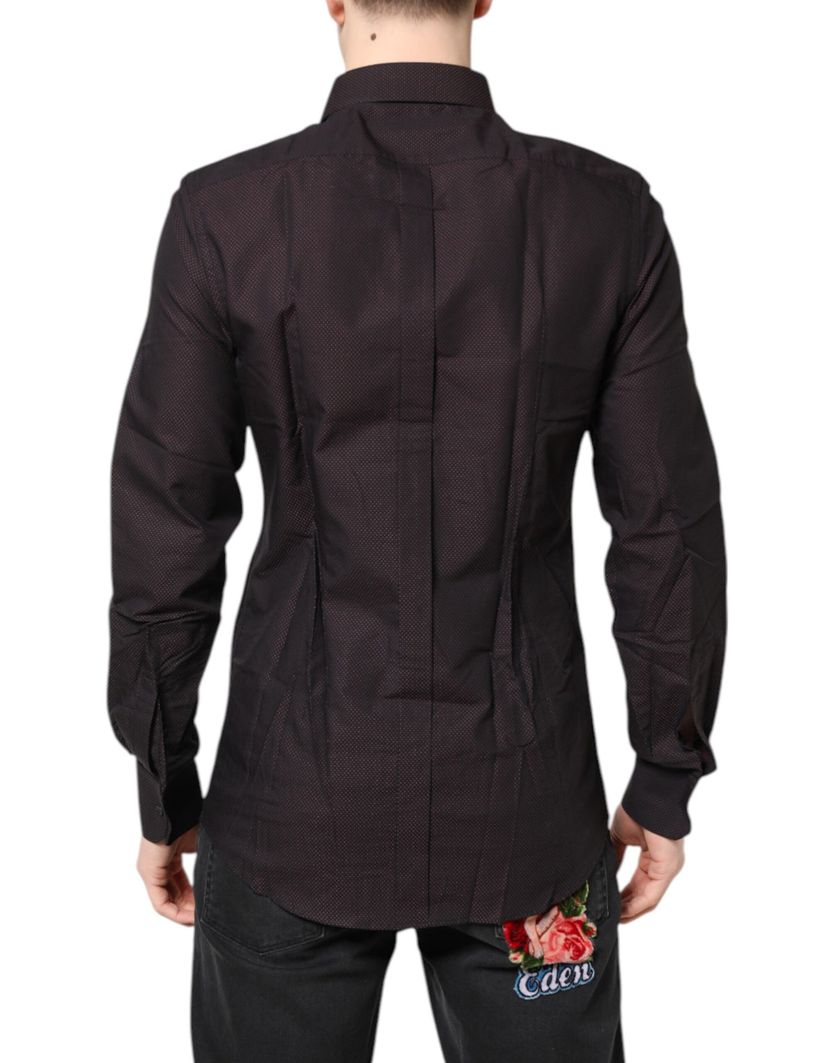 Dolce & Gabbana Maroon Jacquard Cotton GOLD Men Dress Shirt