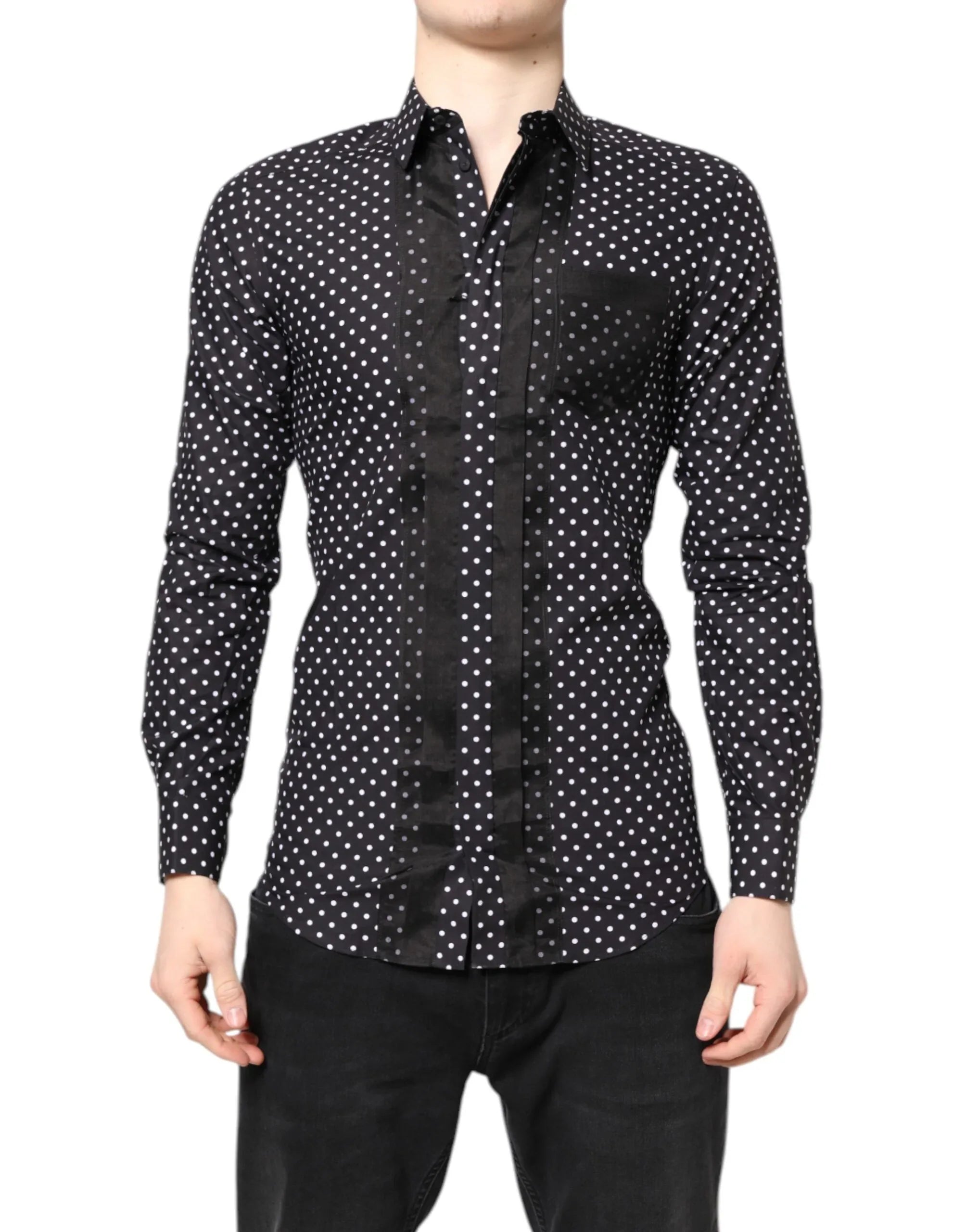 Dolce & Gabbana Black Polka Dot Long Sleeves Gold Formal Shirt - Zeiniez
