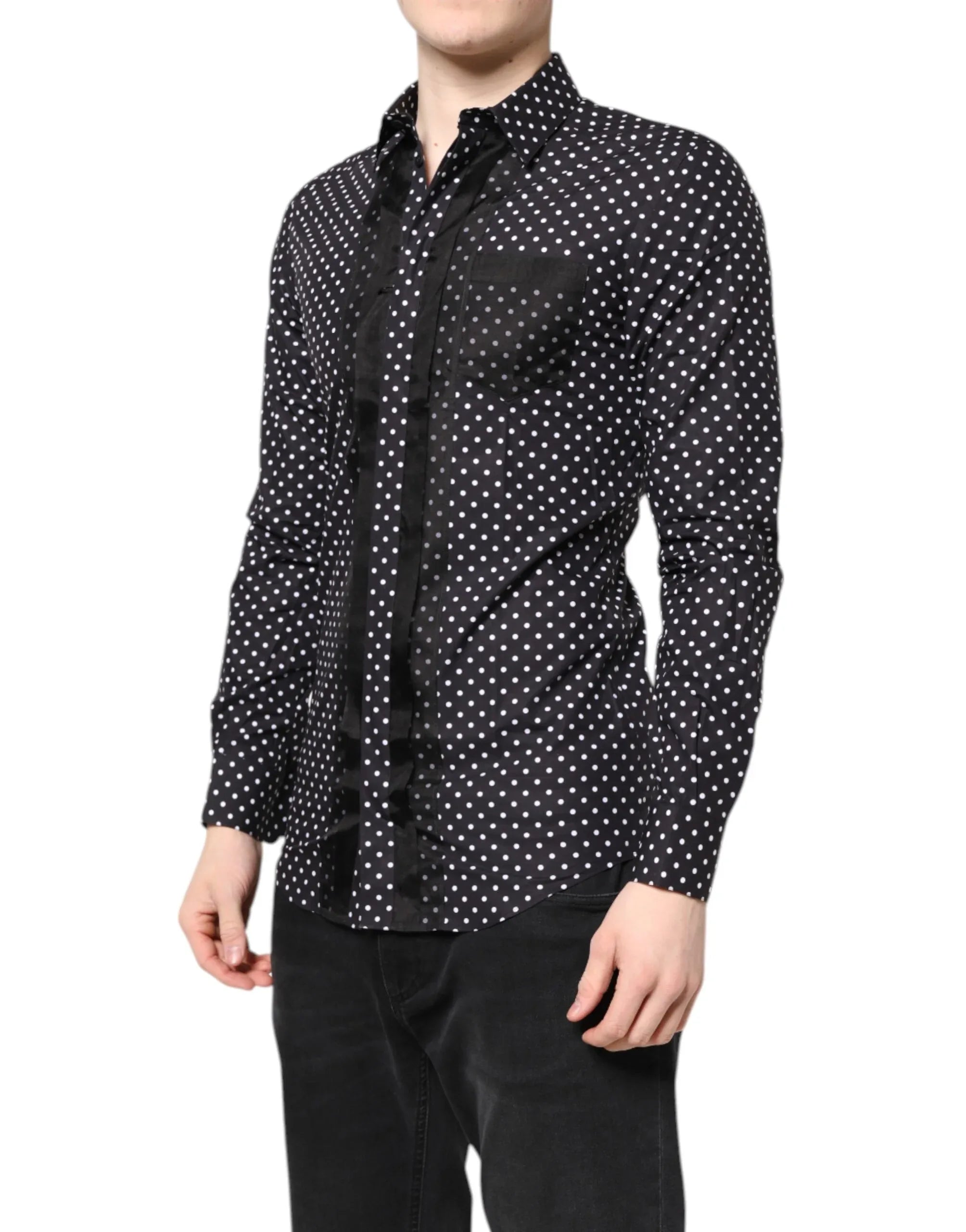 Dolce & Gabbana Black Polka Dot Long Sleeves Gold Formal Shirt - Zeiniez