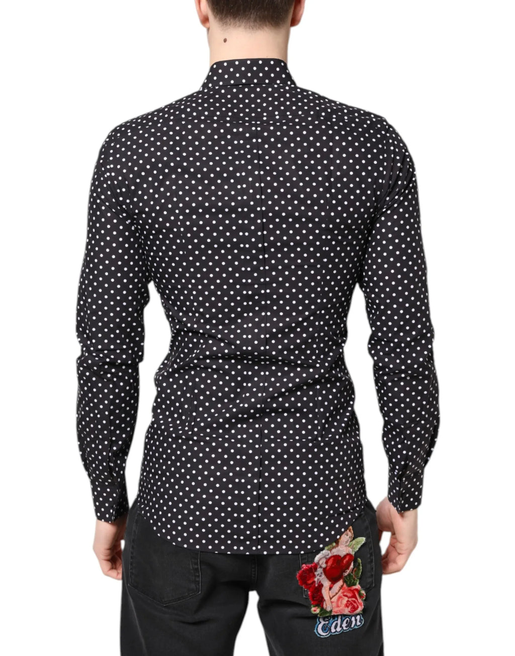 Dolce & Gabbana Black Polka Dot Long Sleeves Gold Formal Shirt - Zeiniez