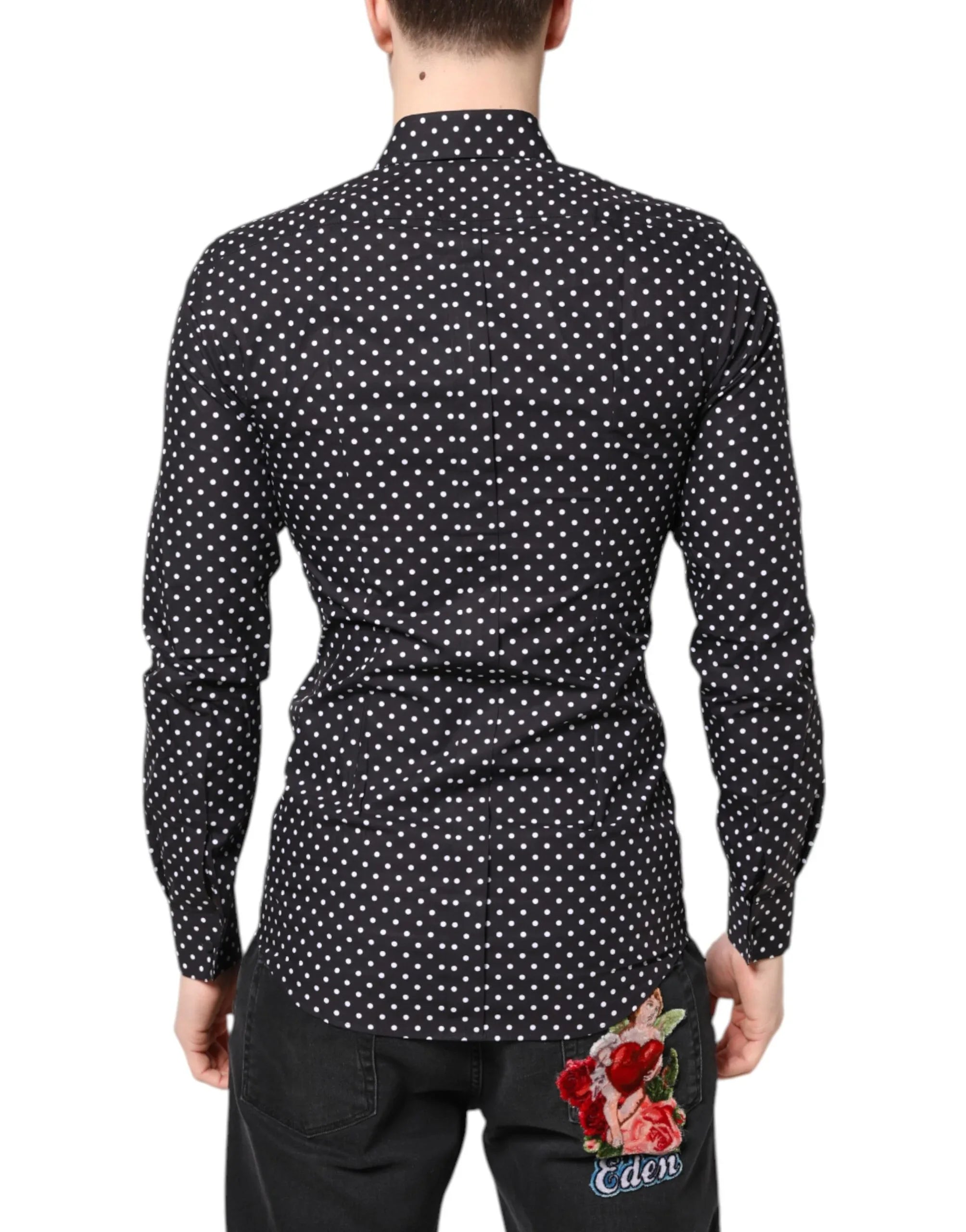 Dolce & Gabbana Black Polka Dot Long Sleeves Gold Formal Shirt - Zeiniez