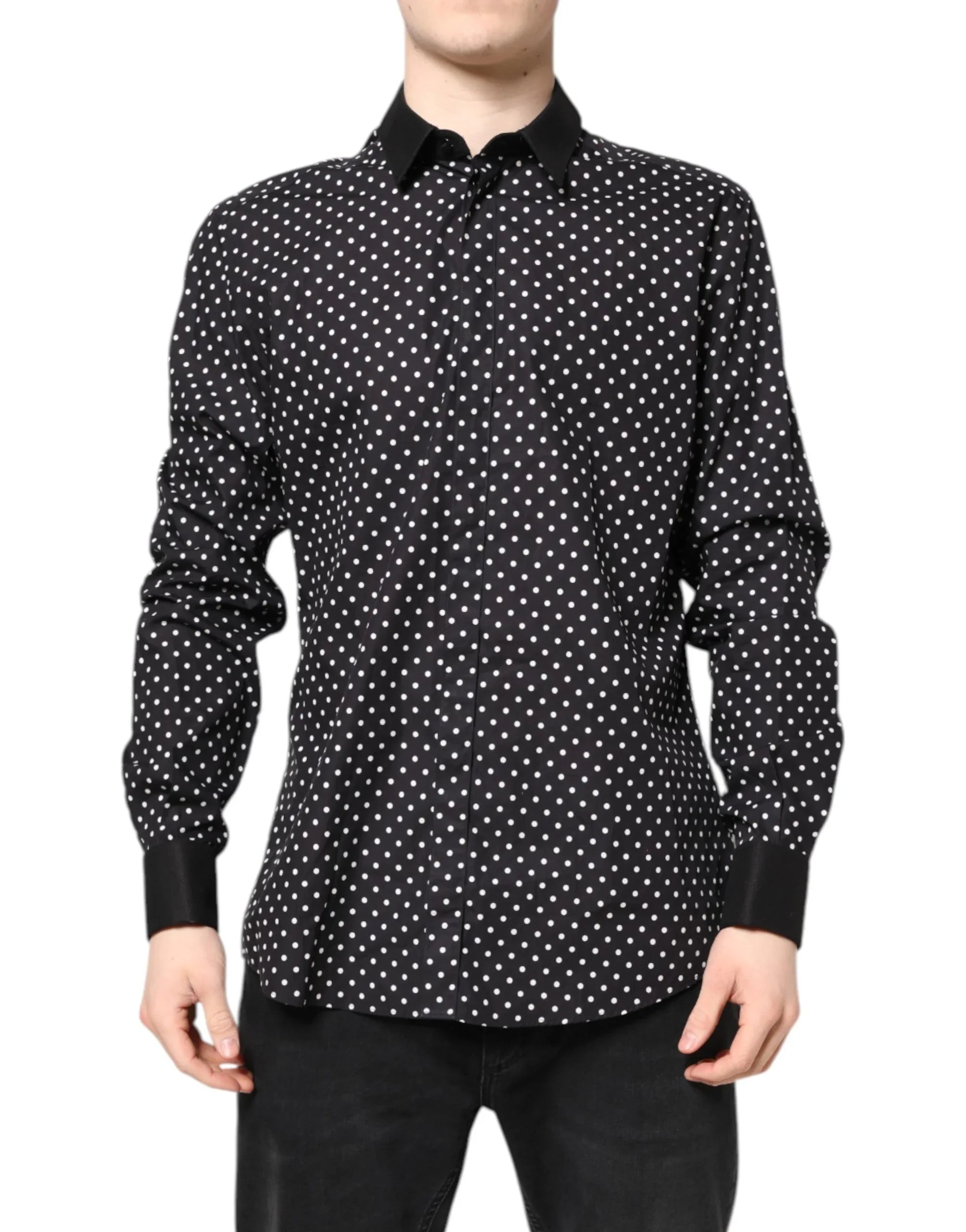 Dolce & Gabbana Black Polka Dot Cotton Formal Dress Shirt - Zeiniez