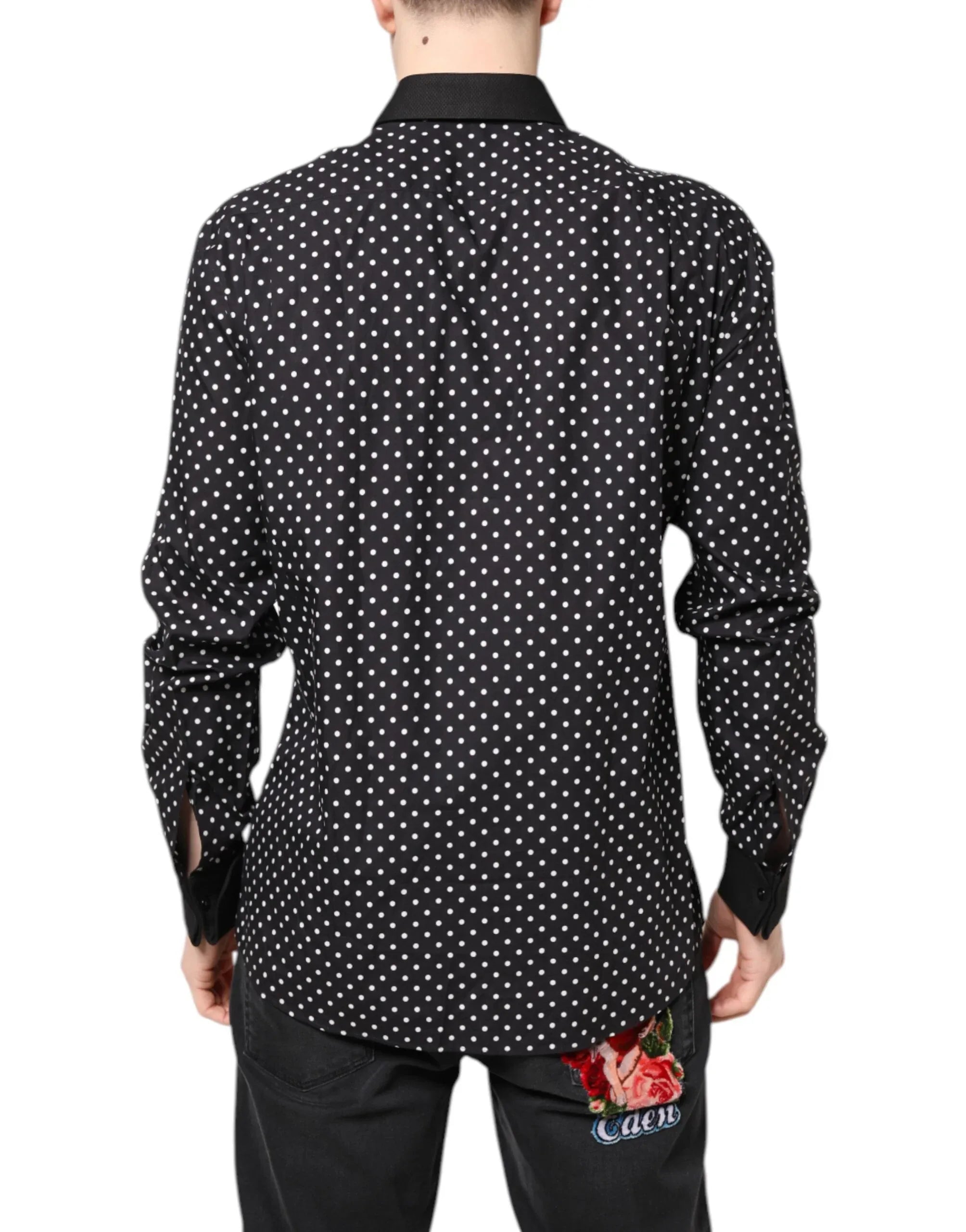 Dolce & Gabbana Black Polka Dot Cotton Formal Dress Shirt - Zeiniez