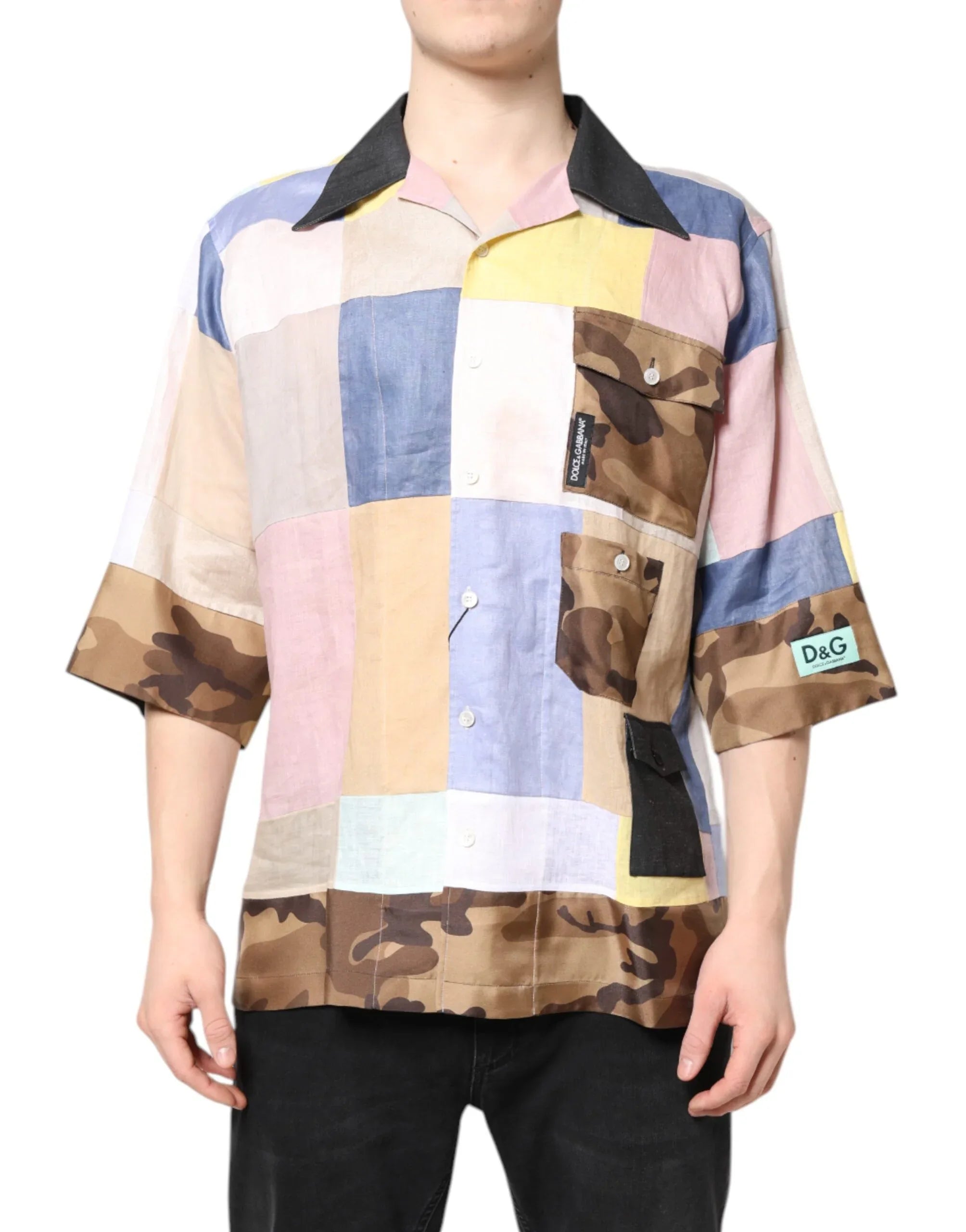 Dolce & Gabbana Multicolor Patchwork Short Sleeve Shirt - Zeiniez