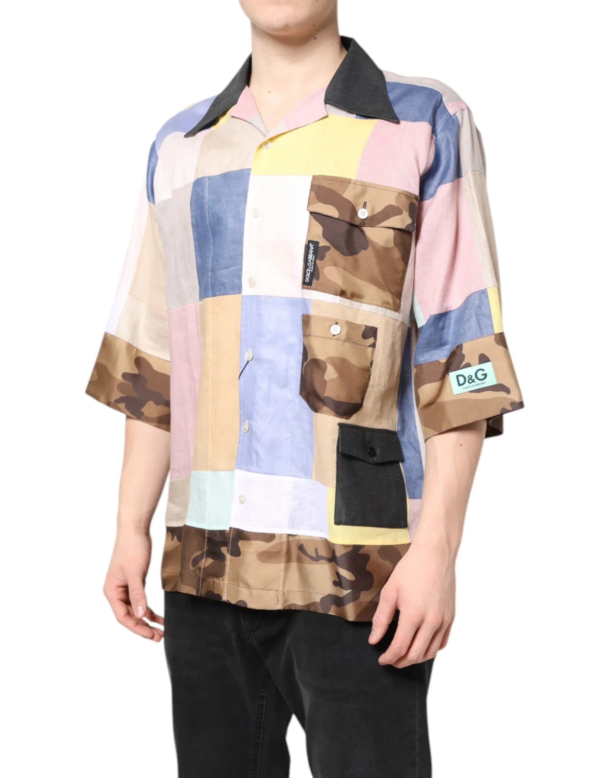 Dolce & Gabbana Multicolor Patchwork Short Sleeve Shirt - Zeiniez