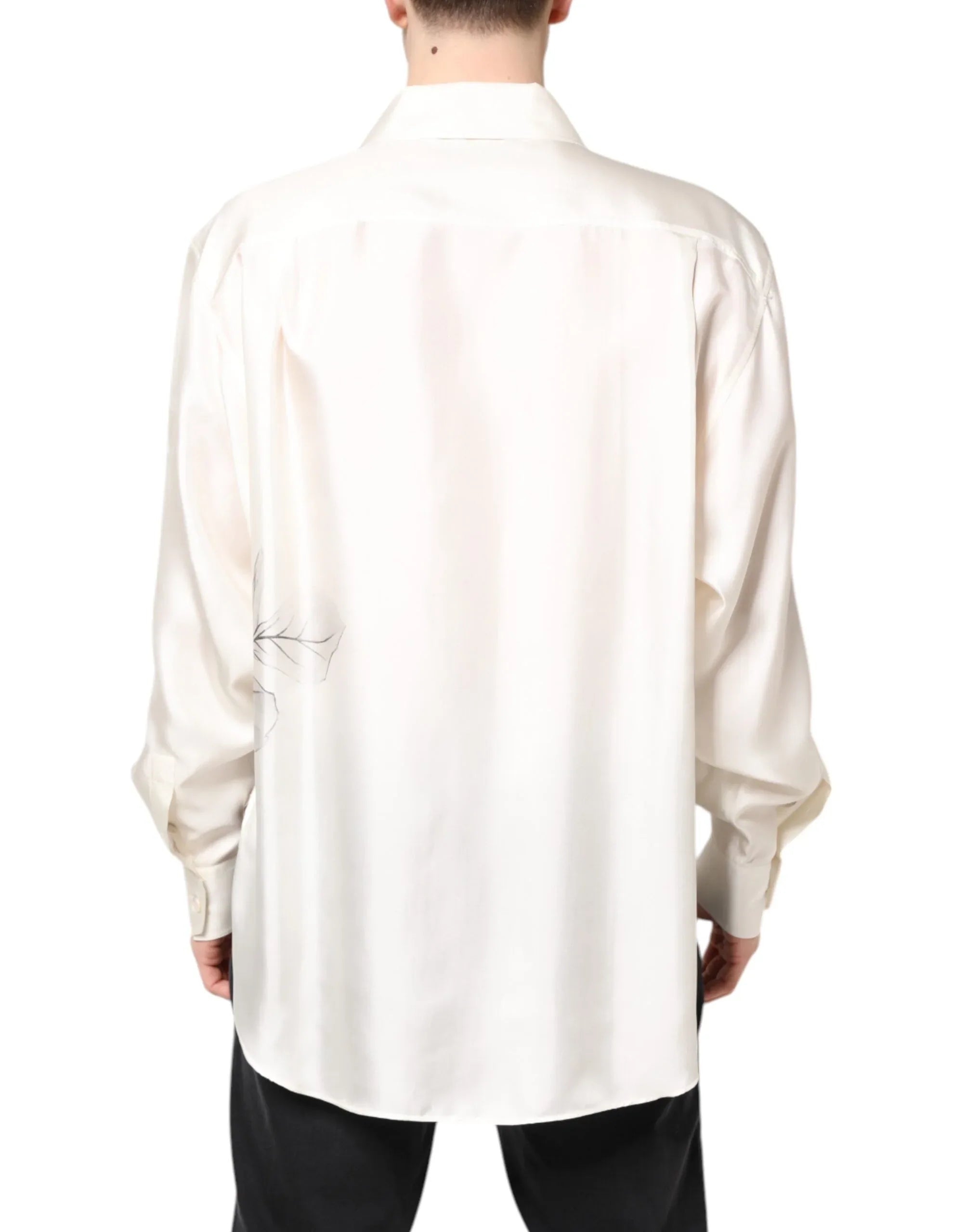 Dolce & Gabbana Ivory Silk Long Sleeves Men Casual Shirt - Zeiniez