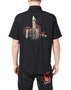 MSGM Black Printed Short Sleeves Collared Men Casual Shirt - Zeiniez