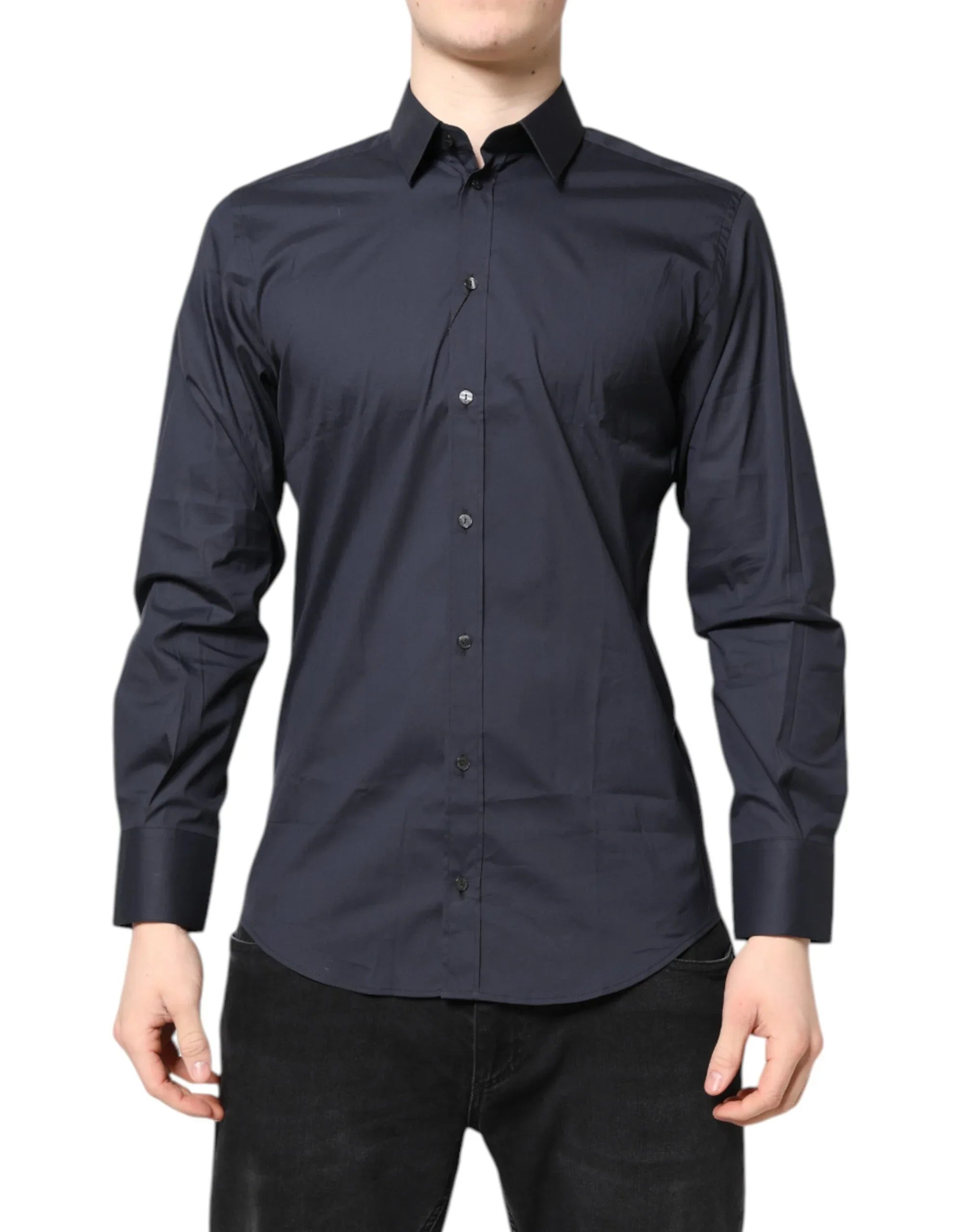 Dolce & Gabbana Dark Blue MARTINI Cotton Dress Formal Shirt - Zeiniez