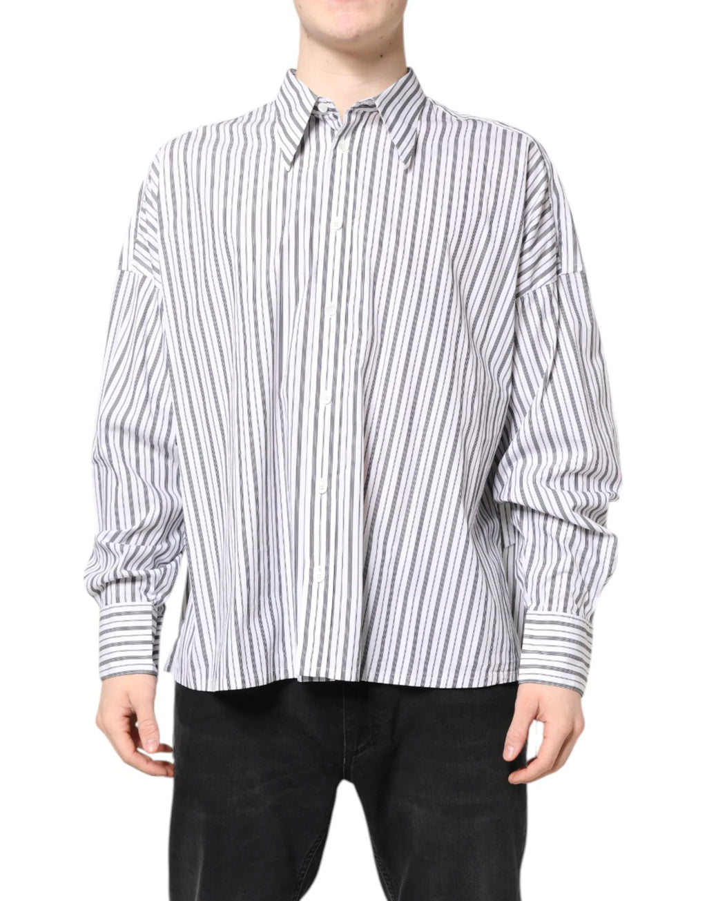 Dolce & Gabbana White Black Stripe Button Down Casual Shirt - Zeiniez