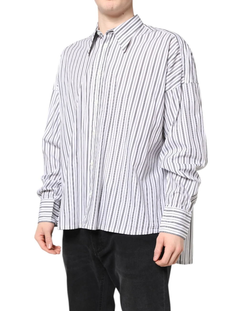 Dolce & Gabbana White Black Stripe Button Down Casual Shirt - Zeiniez