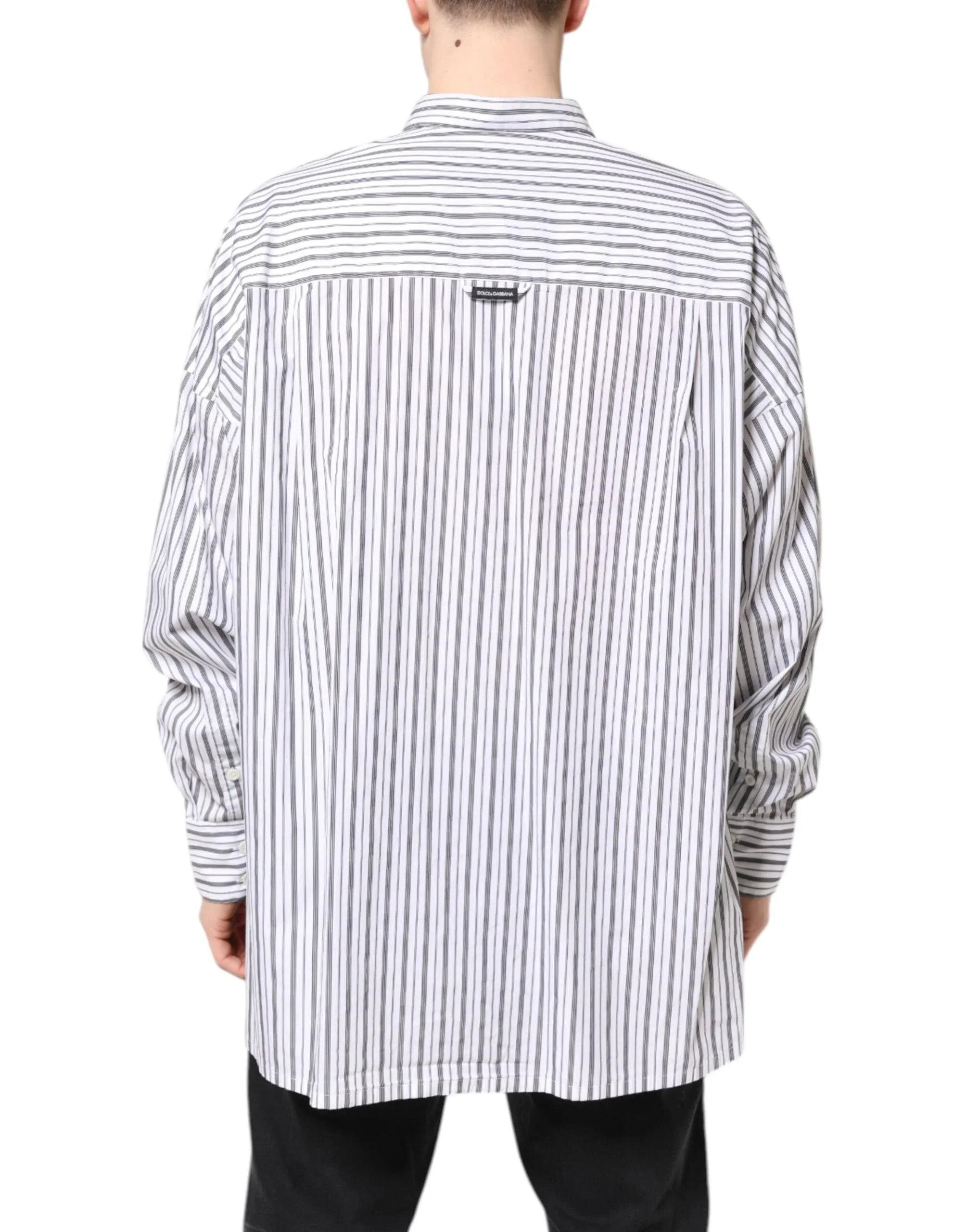 Dolce & Gabbana White Black Stripe Button Down Casual Shirt - Zeiniez
