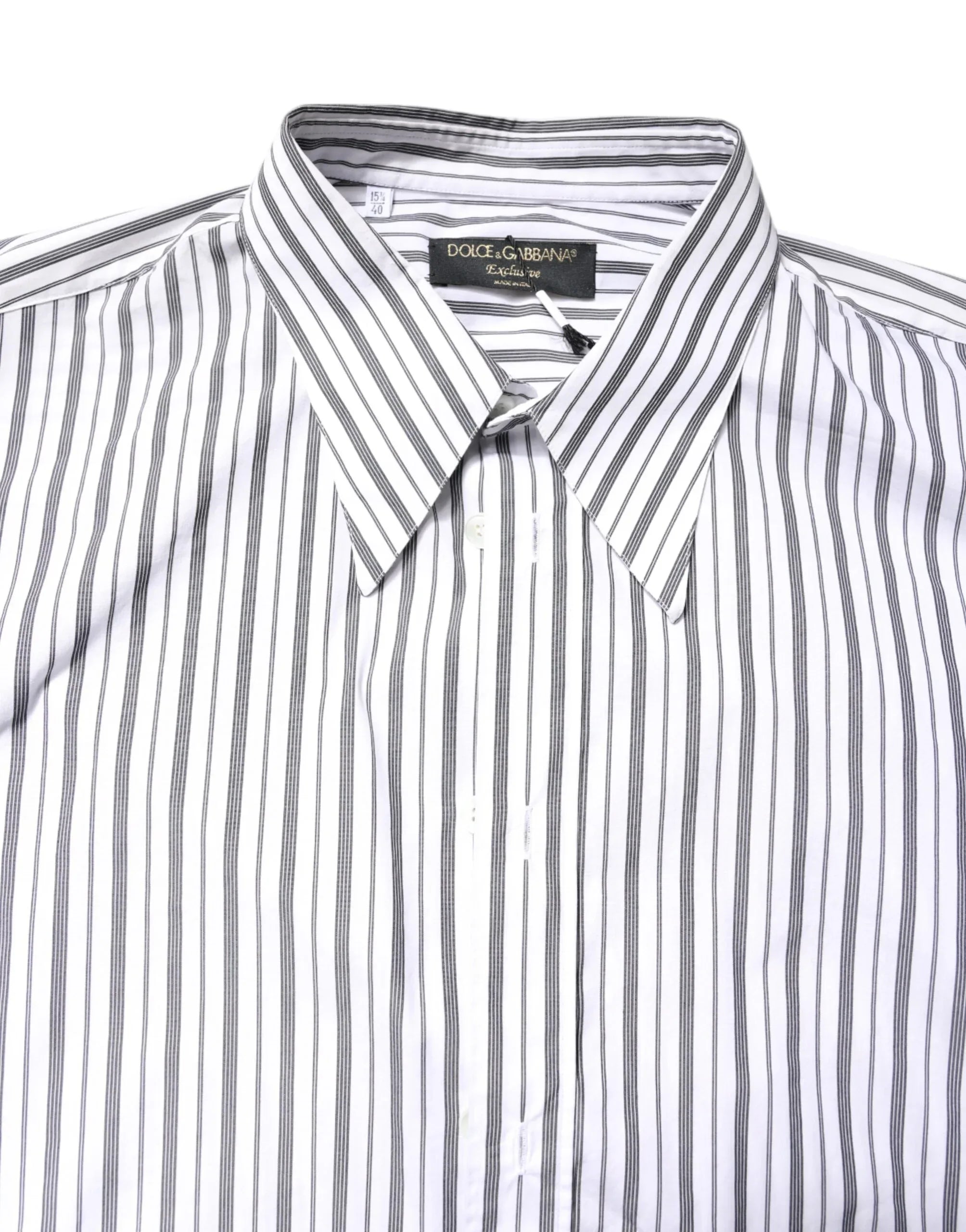 Dolce & Gabbana White Black Stripe Button Down Casual Shirt - Zeiniez