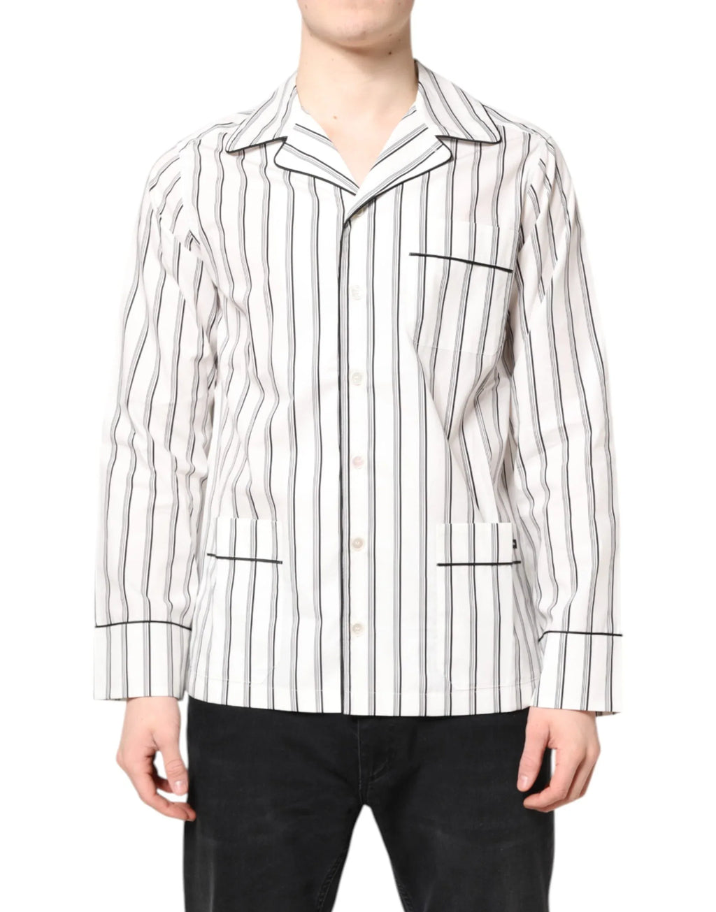 Dolce & Gabbana White Stripes Lounge Pajama Sleepwear Shirt - Zeiniez