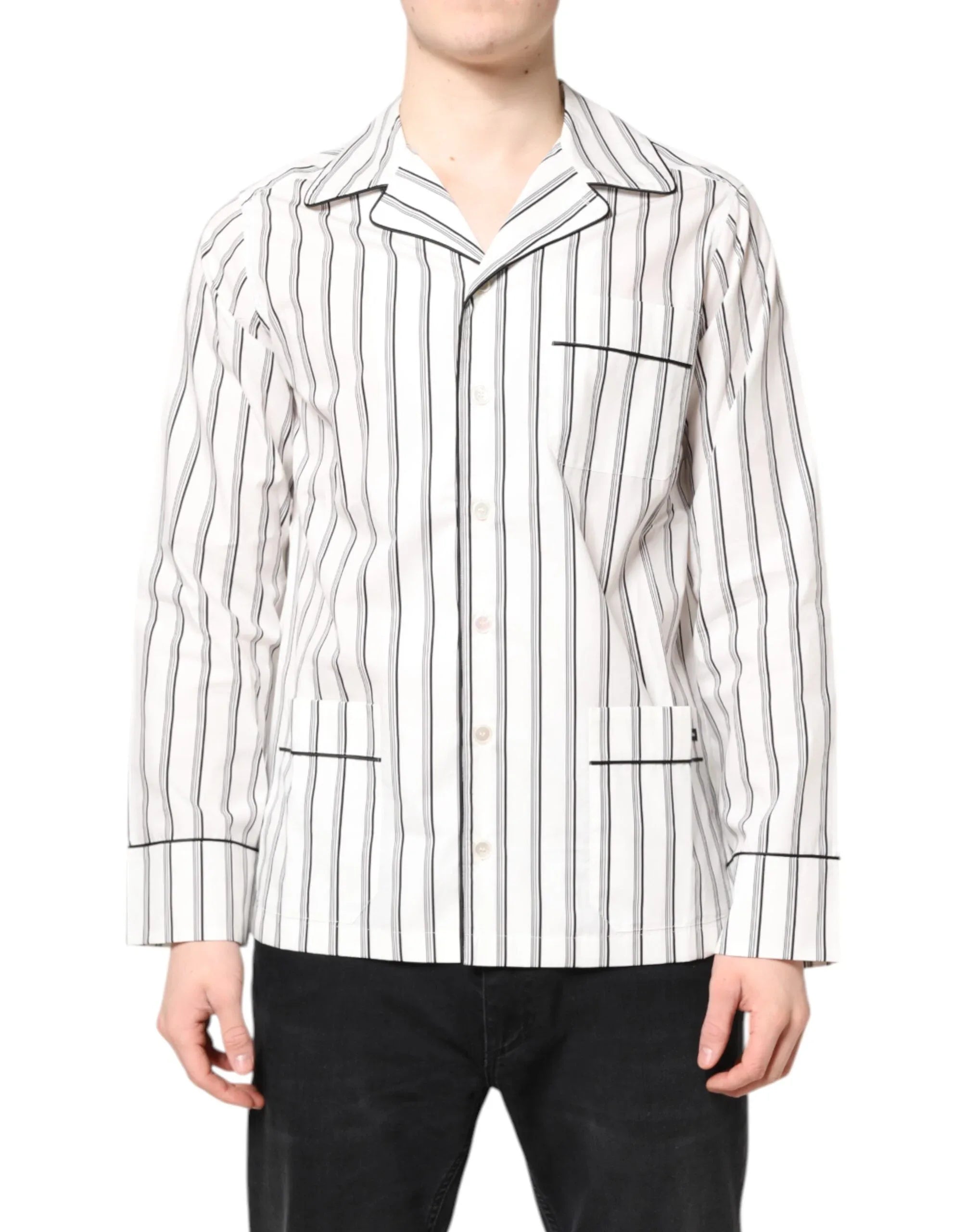Dolce & Gabbana White Stripes Lounge Pajama Sleepwear Shirt - Zeiniez