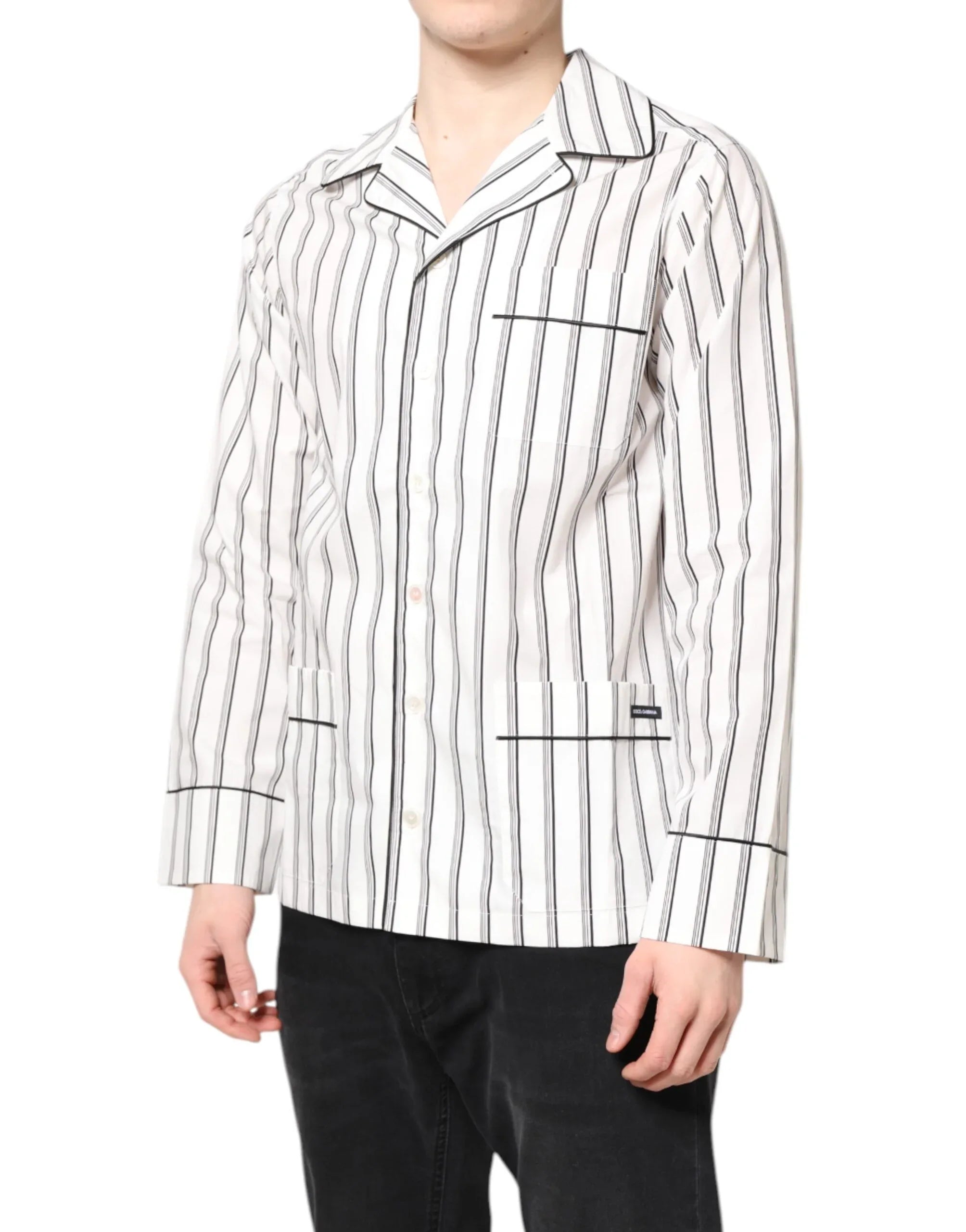 Dolce & Gabbana White Stripes Lounge Pajama Sleepwear Shirt - Zeiniez