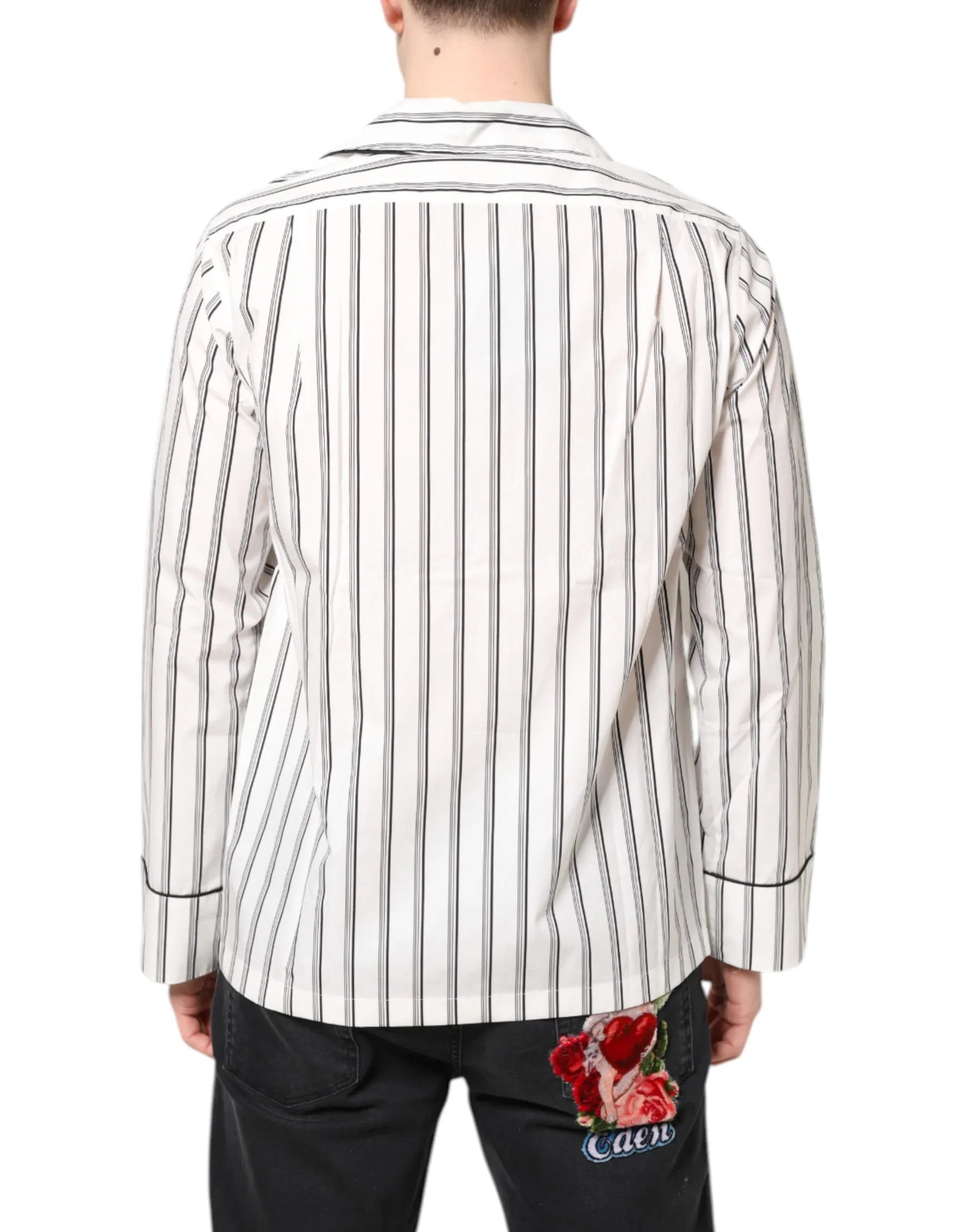 Dolce & Gabbana White Stripes Lounge Pajama Sleepwear Shirt - Zeiniez