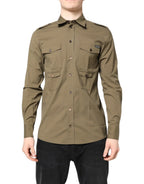 Dolce & Gabbana Brown Cotton Stretch Casual Long Sleeves Shirt - Zeiniez
