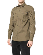 Dolce & Gabbana Brown Cotton Stretch Casual Long Sleeves Shirt - Zeiniez