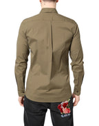 Dolce & Gabbana Brown Cotton Stretch Casual Long Sleeves Shirt - Zeiniez