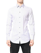 Dolce & Gabbana White Stripes GOLD Cotton Formal Shirt - Zeiniez