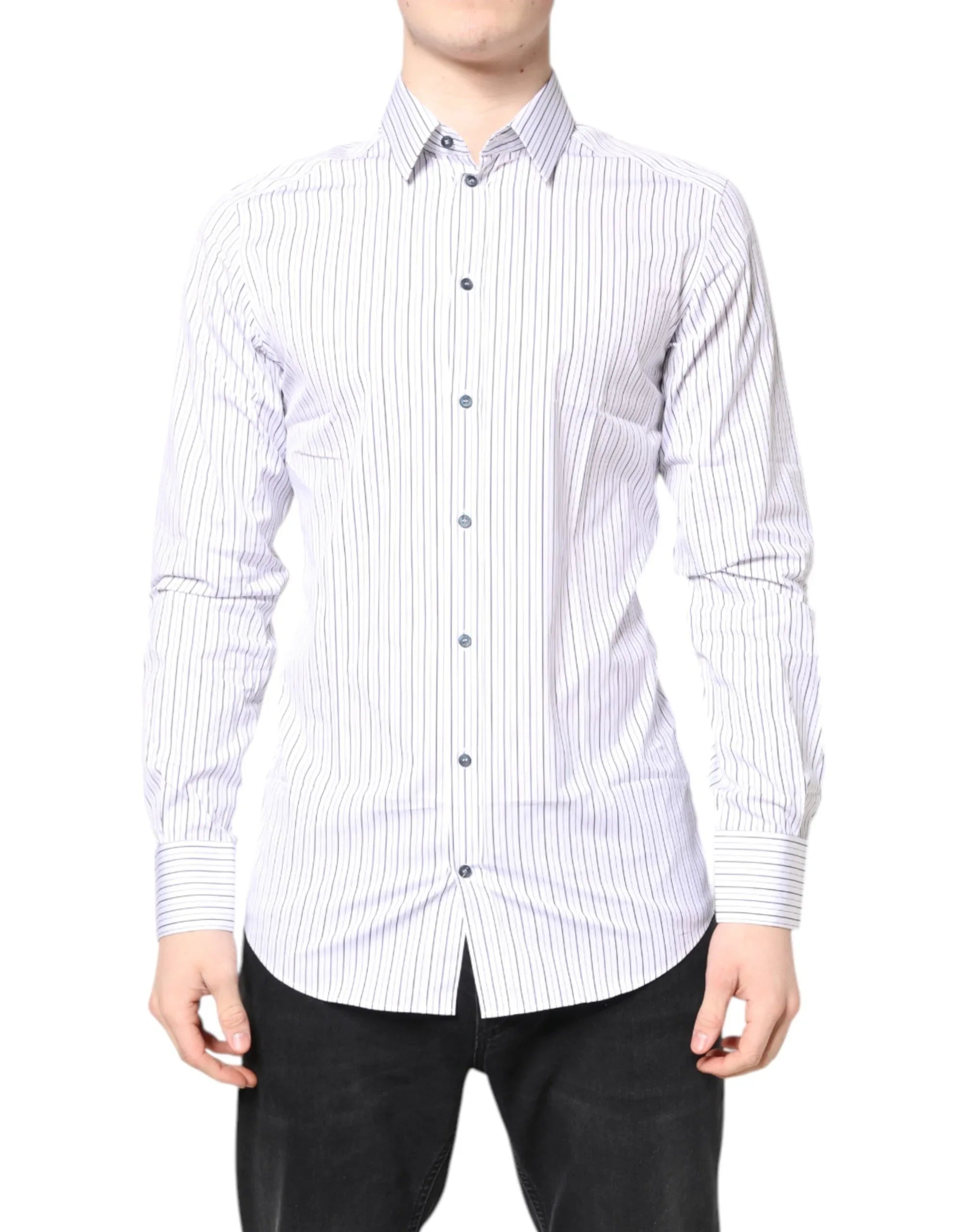 Dolce & Gabbana White Stripes GOLD Cotton Formal Shirt - Zeiniez