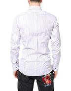 Dolce & Gabbana White Stripes GOLD Cotton Formal Shirt - Zeiniez