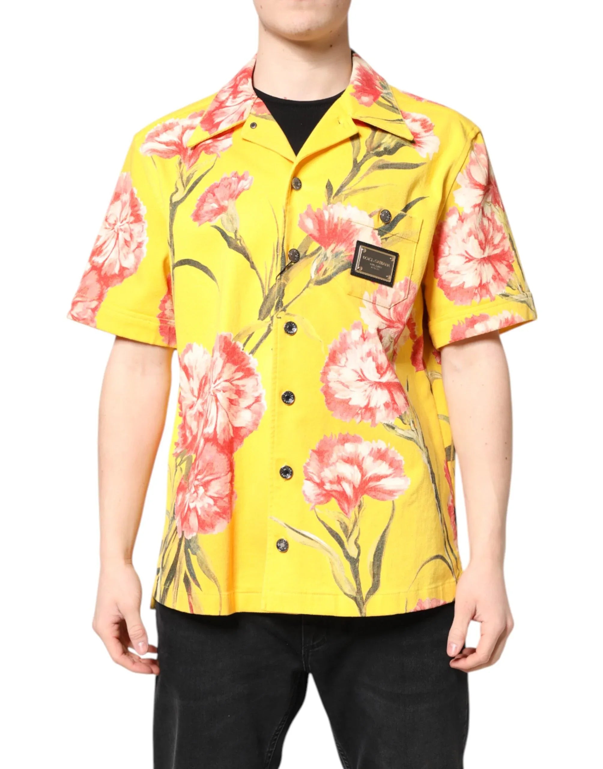 Dolce & Gabbana Yellow Floral Men Button Down Casual Shirt - Zeiniez