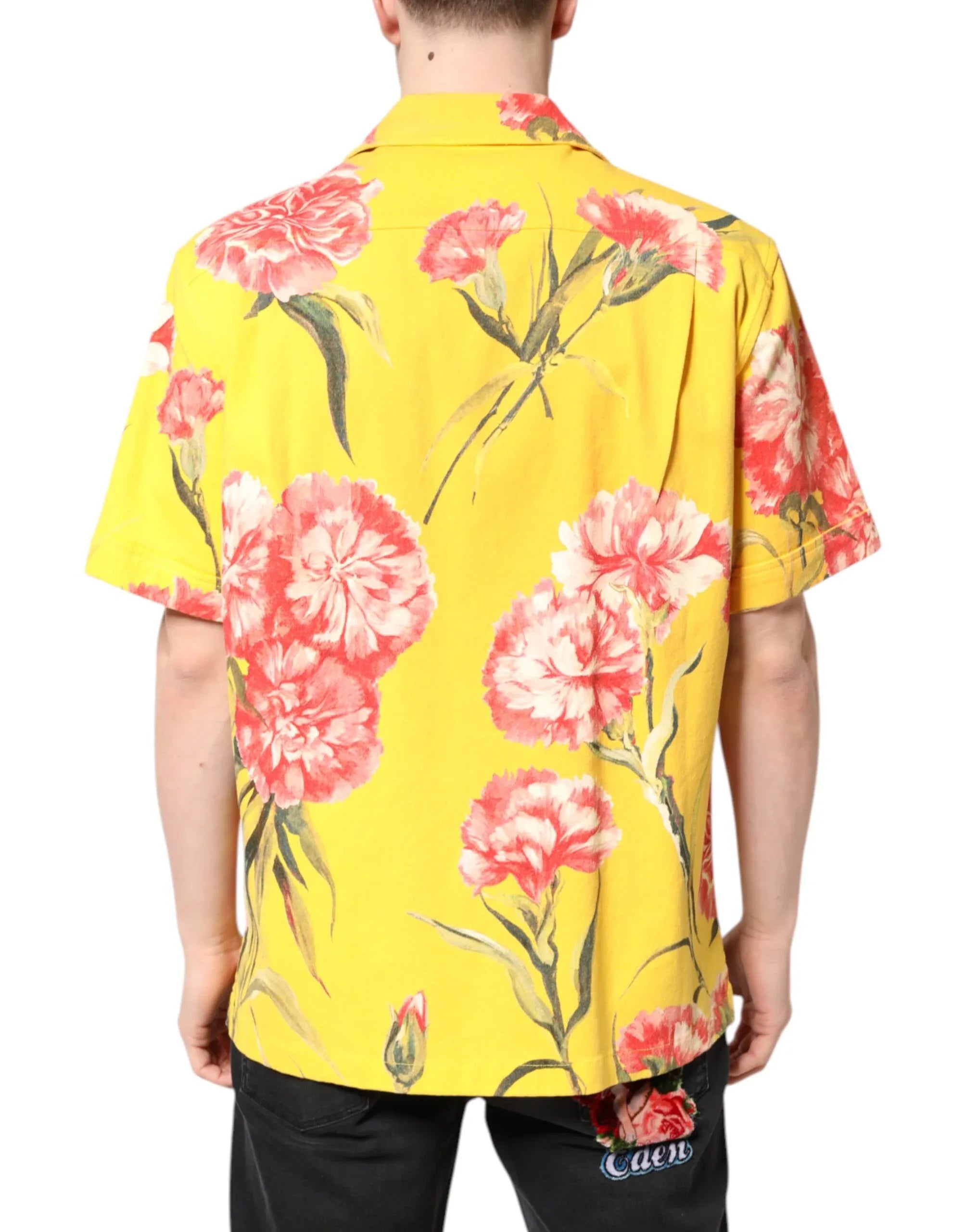 Dolce & Gabbana Yellow Floral Men Button Down Casual Shirt - Zeiniez
